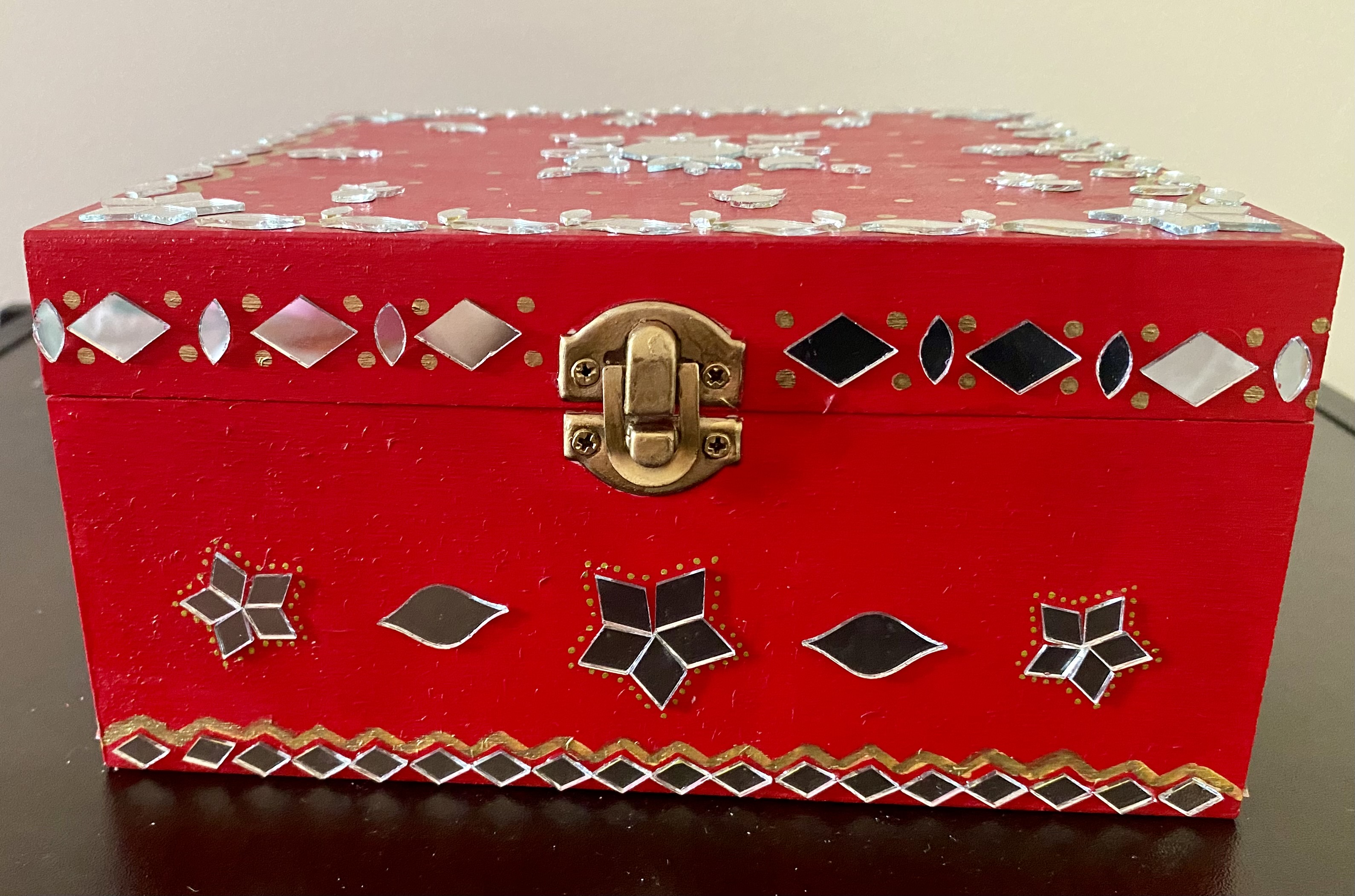 Wooden - Square Mirror work Jewellery Box