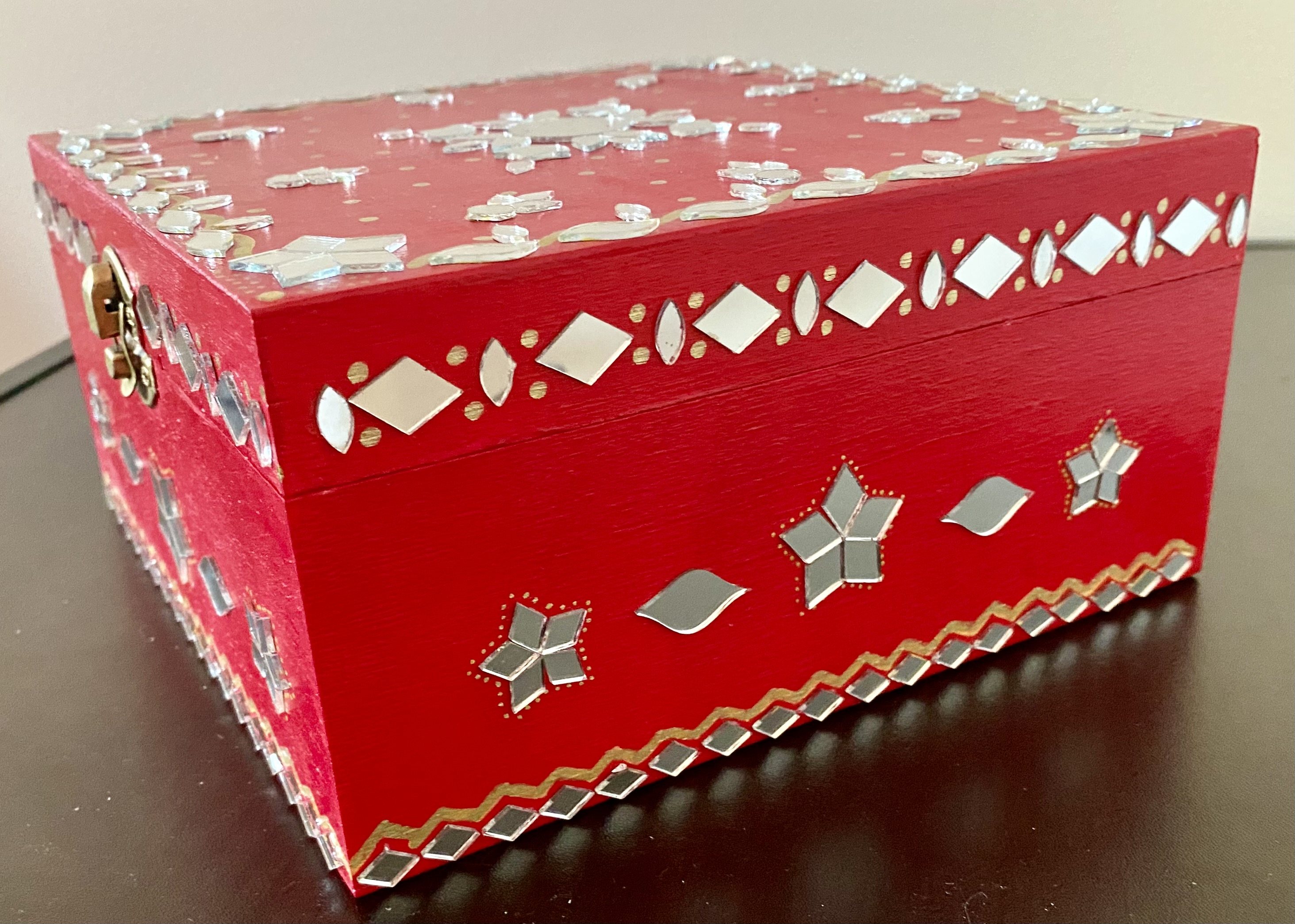 Wooden - Square Mirror work Jewellery Box