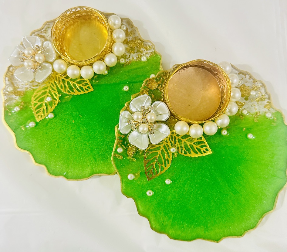 Resin - Flower Pearls Tealight Holder - Set of 2