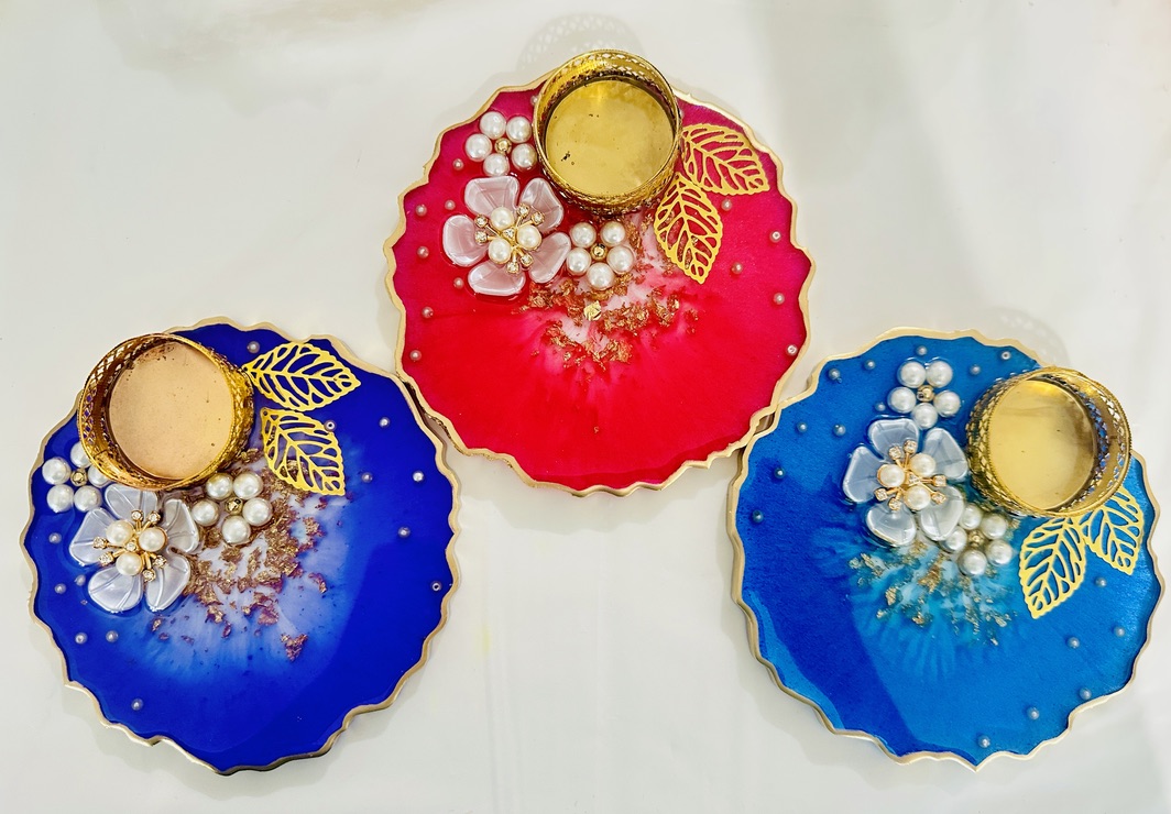 Resin - Flower Pearls Tealight Holder - Set of 2