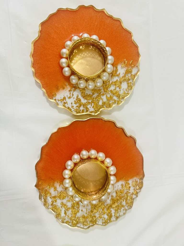 Resin - Pearl Ring Tealight Holder - Set of 2
