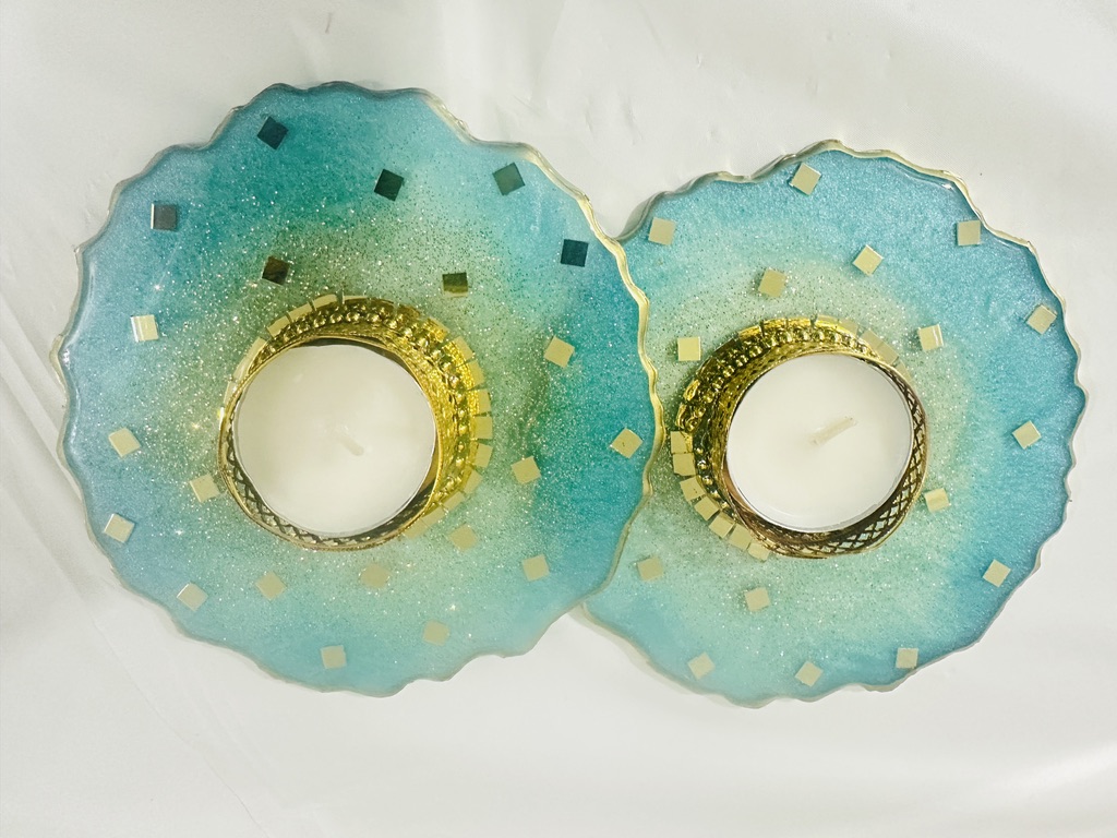 Resin - Decorative Mirror Tealight Holder - Set of 2