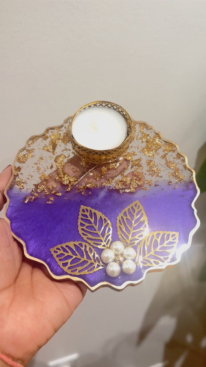 Resin - Four Leaf Decorative Tealight Holder - Set of 2