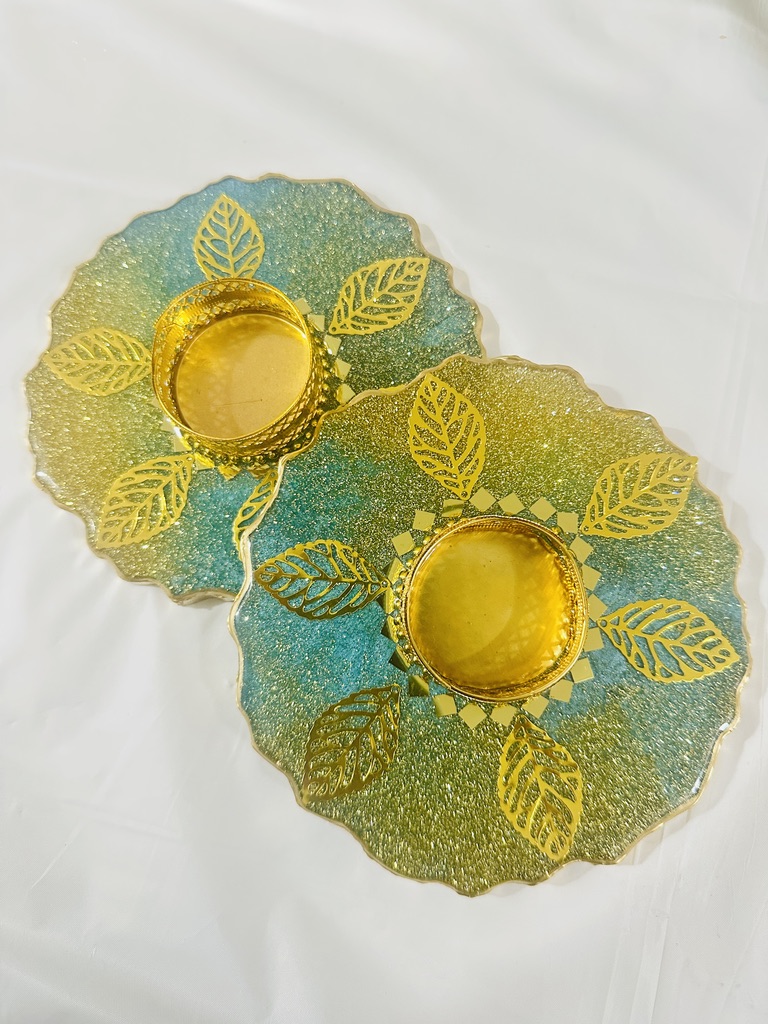Resin - Six Leaf Decorative Tealight Holder - Set of 2