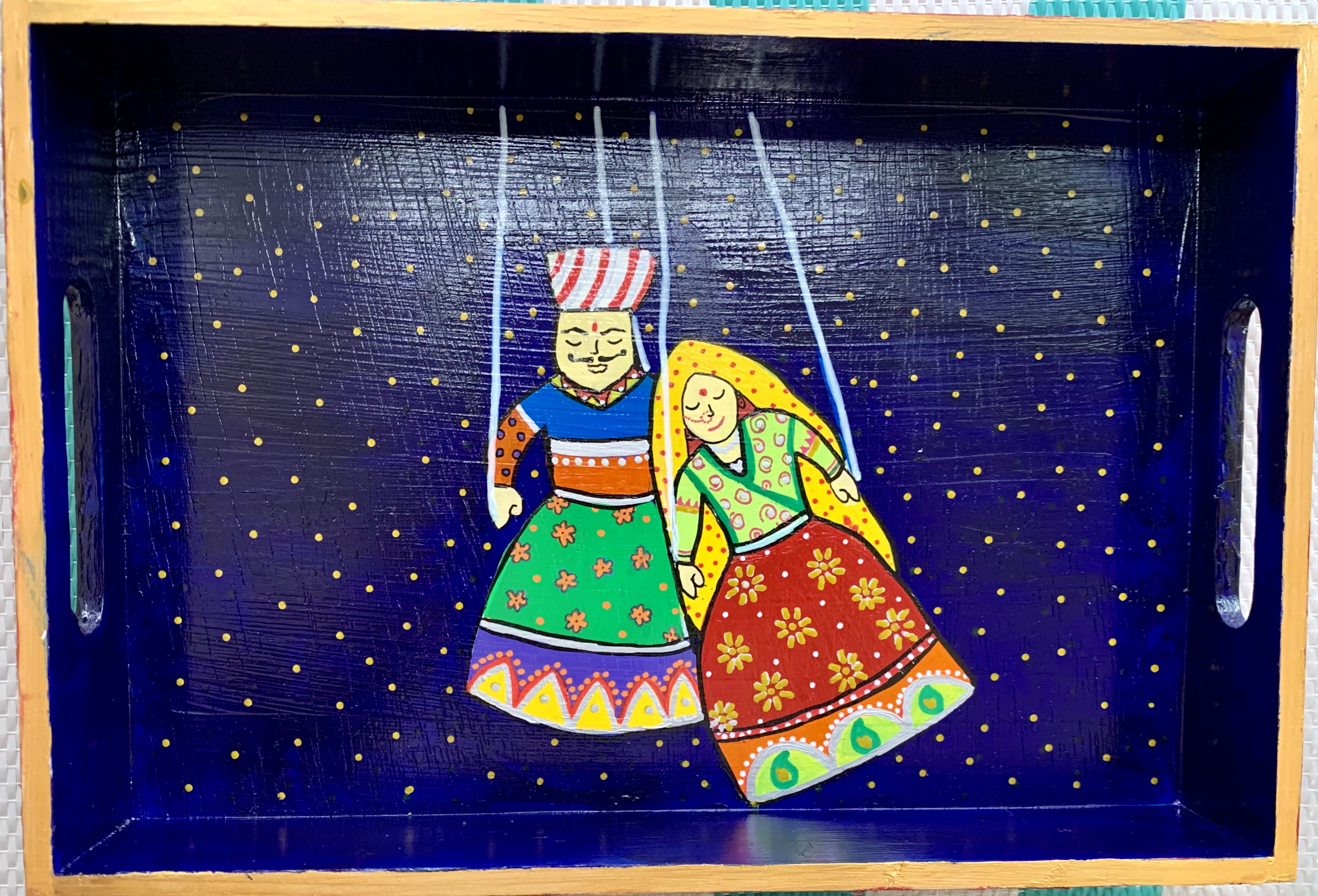 Wooden - Indian Raja Rani Tray & Coasters set