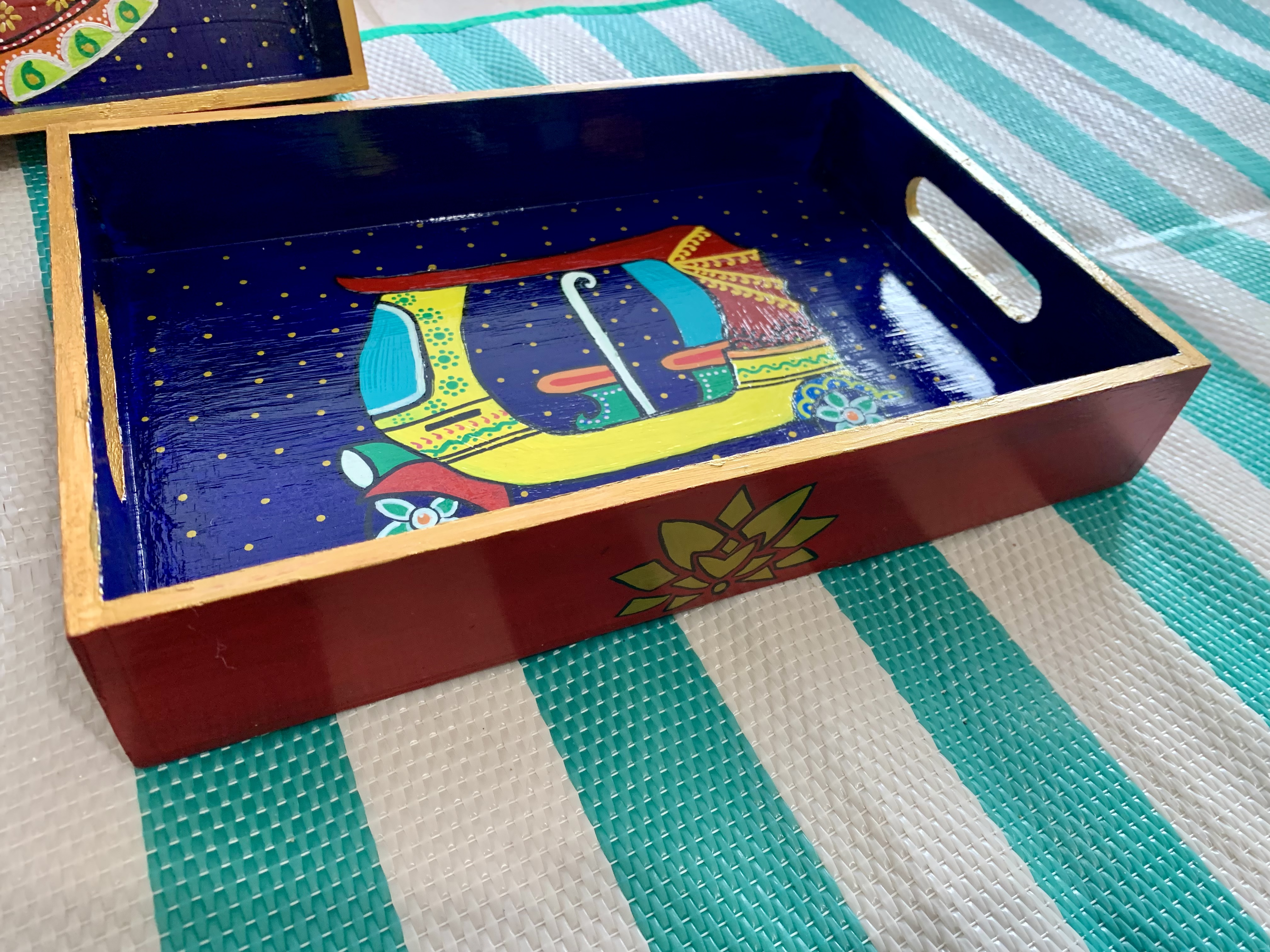 Wooden - Indian Auto Tray & Coasters set