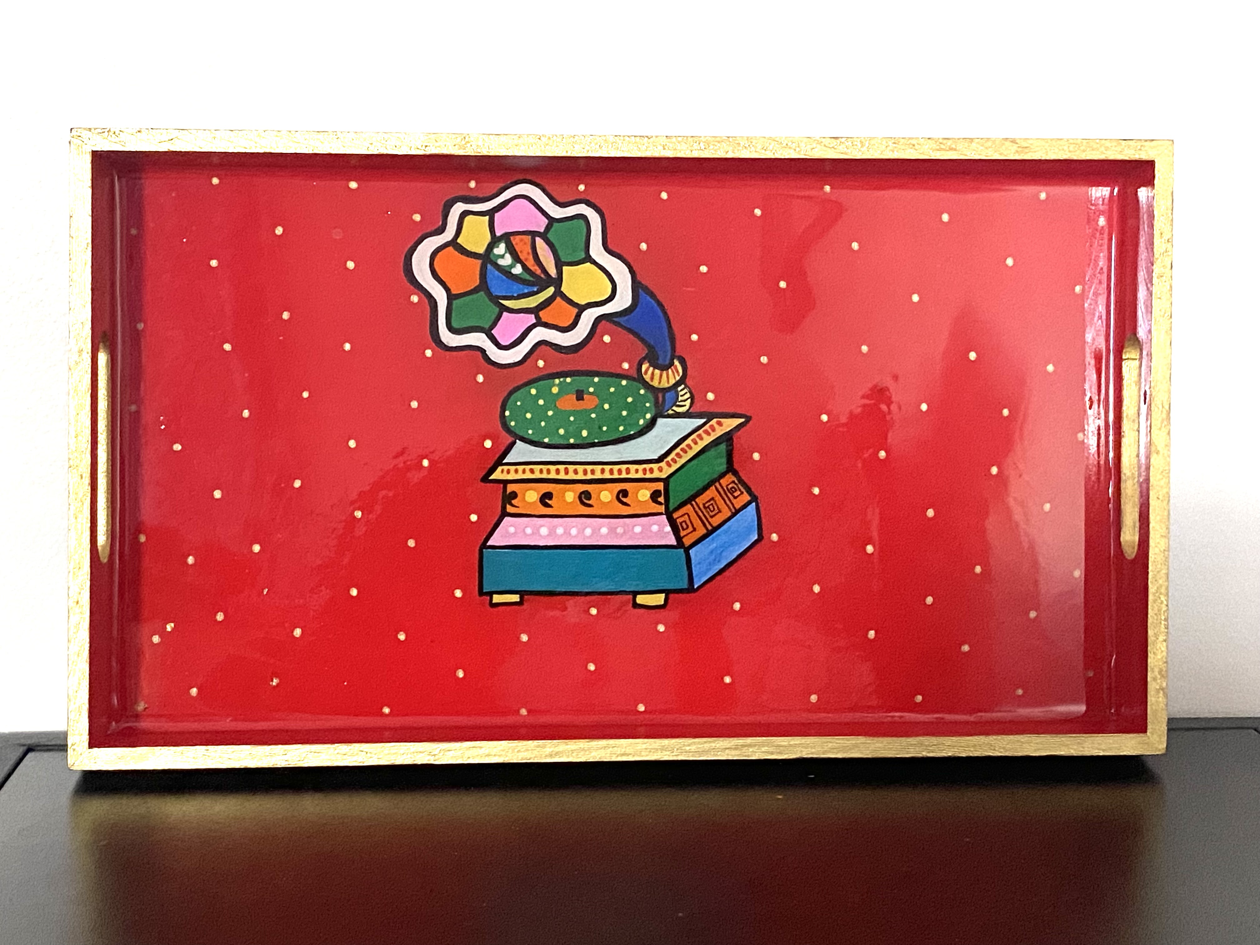 Resin - Indian Gramophone Serving Tray & Coasters set