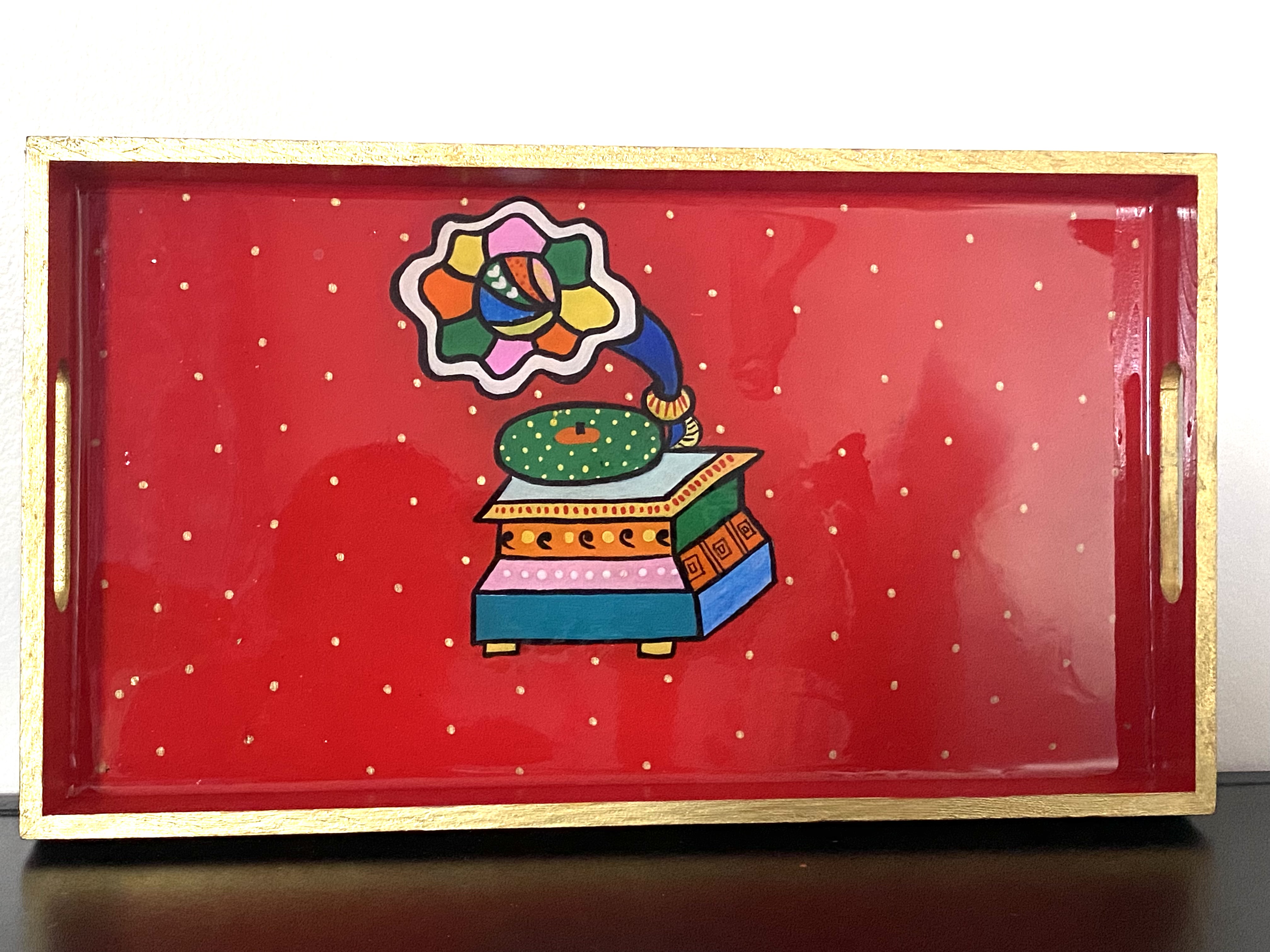 Resin - Indian Gramophone Serving Tray & Coasters set