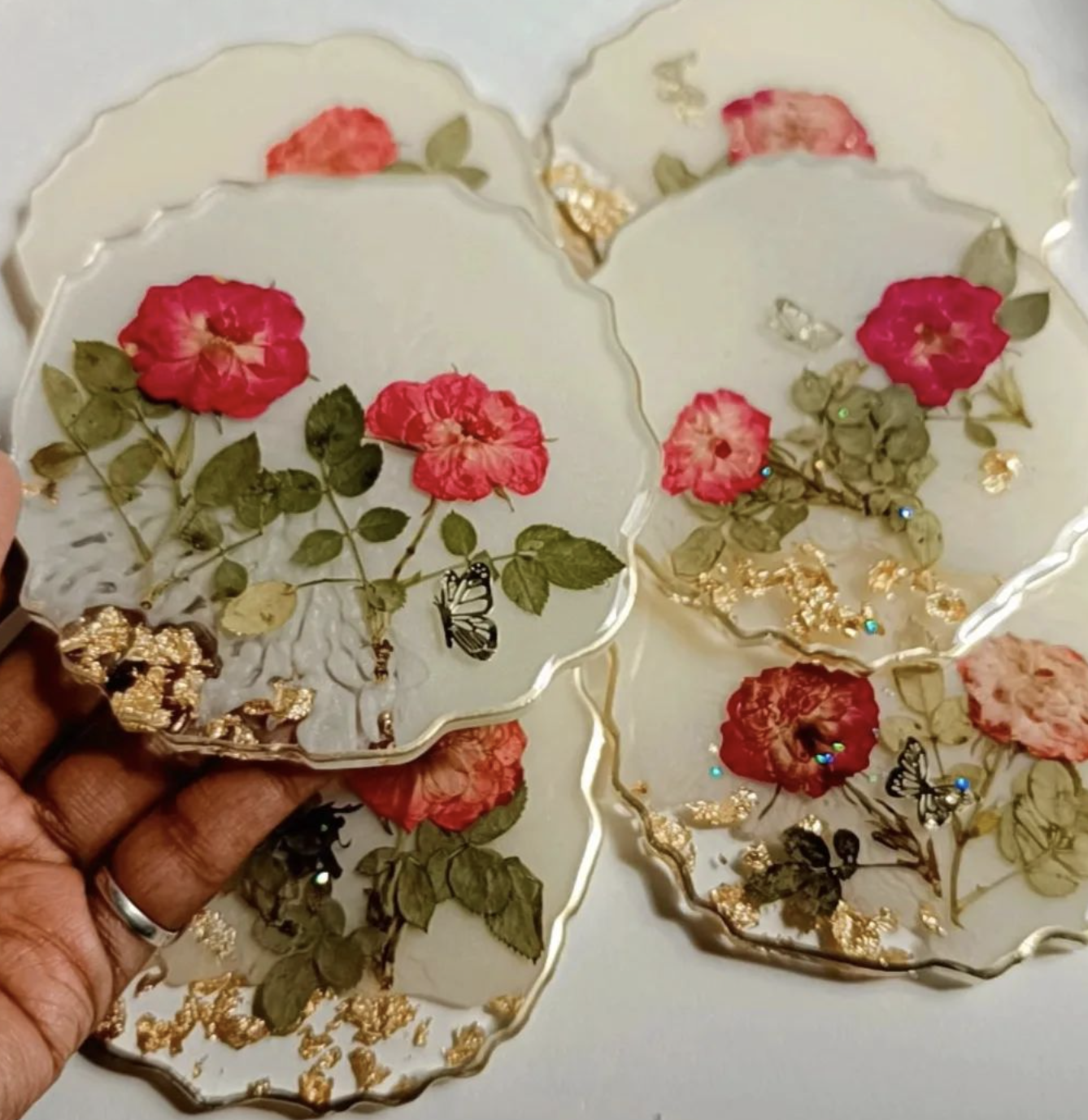 Resin - Pressed Flower coasters - Set of 2