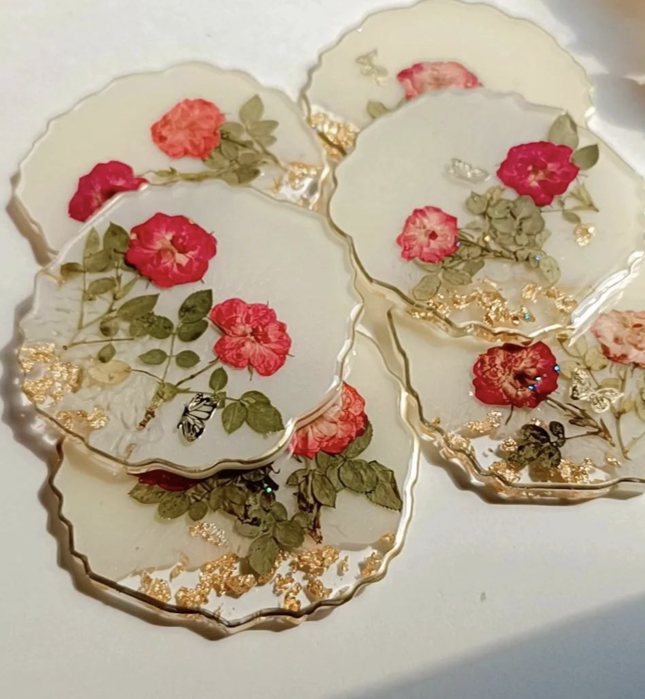 Resin - Pressed Flower coasters - Set of 2