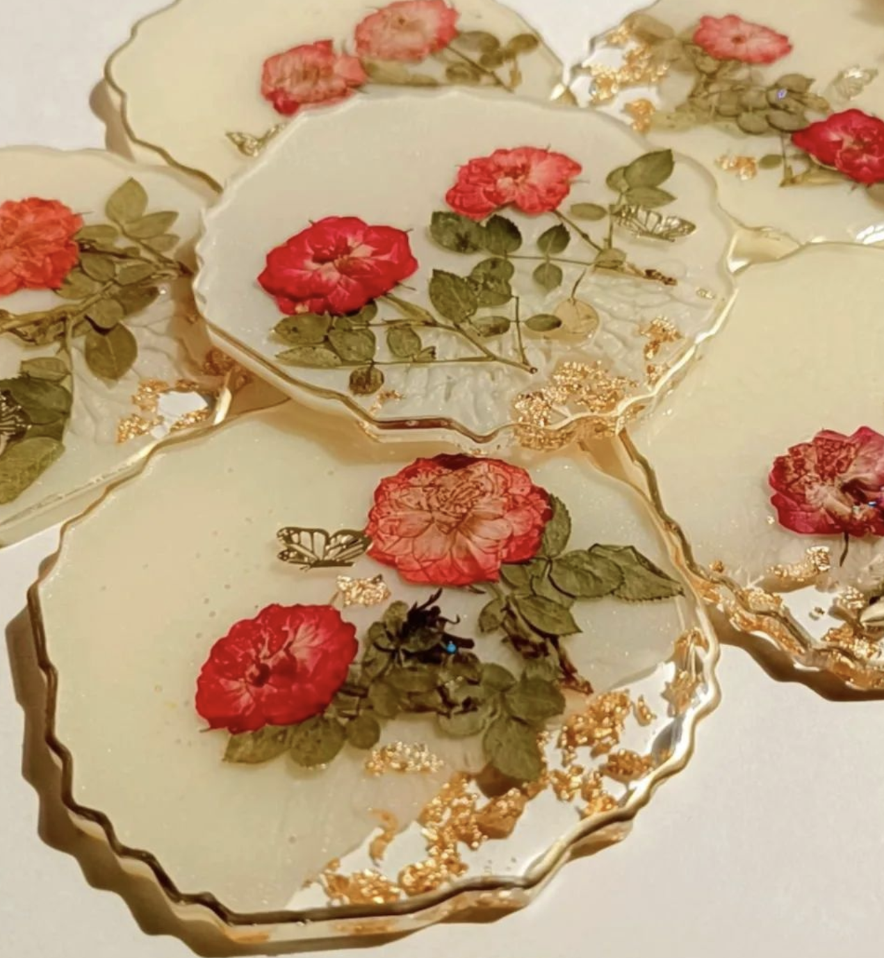 Resin - Pressed Flower coasters - Set of 2