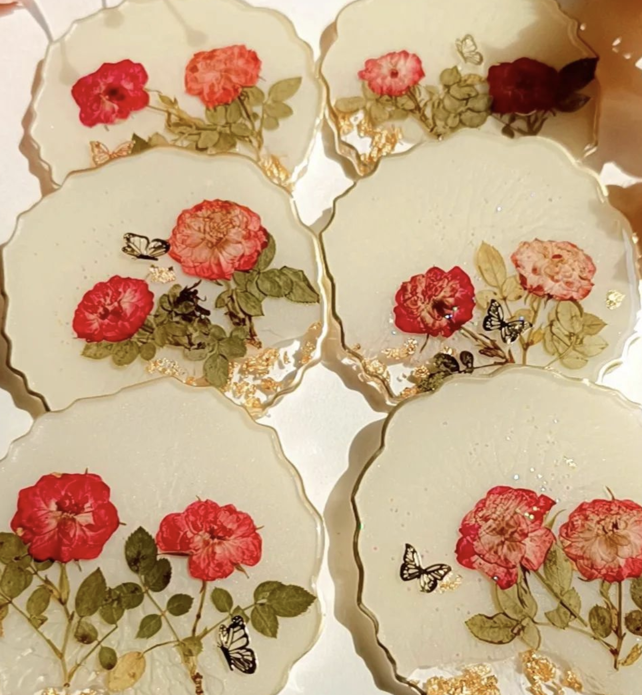 Resin - Pressed Flower coasters - Set of 2