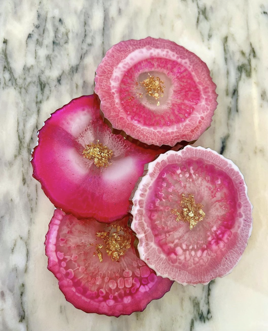 Resin - Pink Agate Coasters - set of 4
