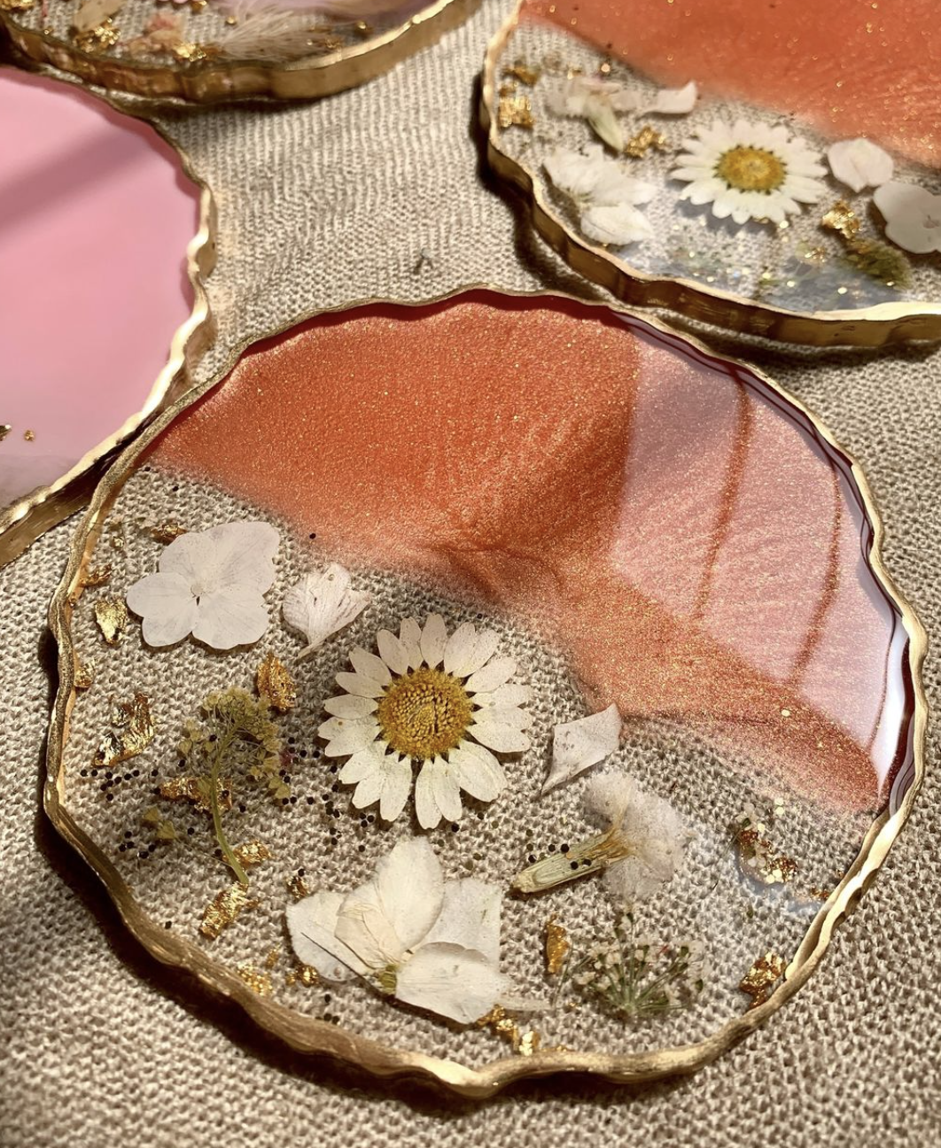 Resin - Colorful Pressed Flower Coasters - Set of 2
