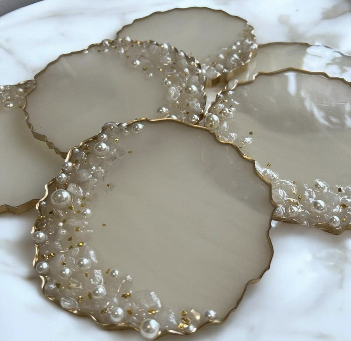 Resin - Elegant Pearl Coasters - set of 2