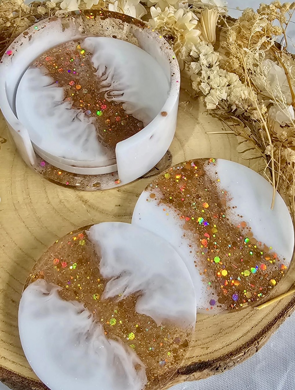 Resin - Coaster Set With Holder 