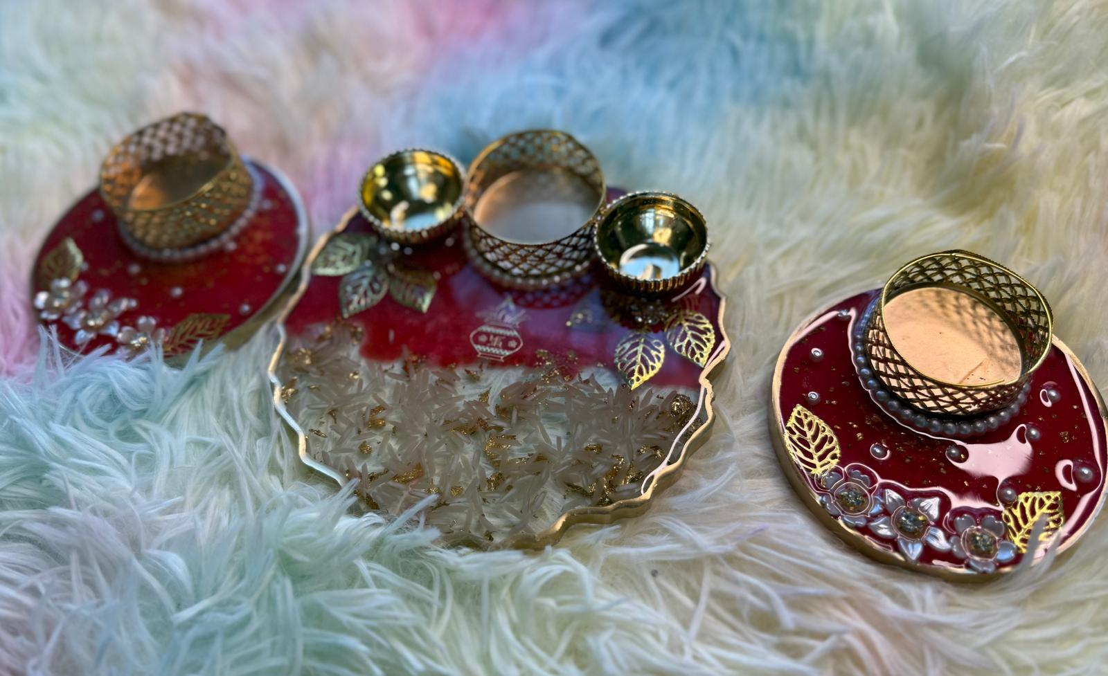 Resin- haldi Kumkum and Tealight Holders-Set of 3
