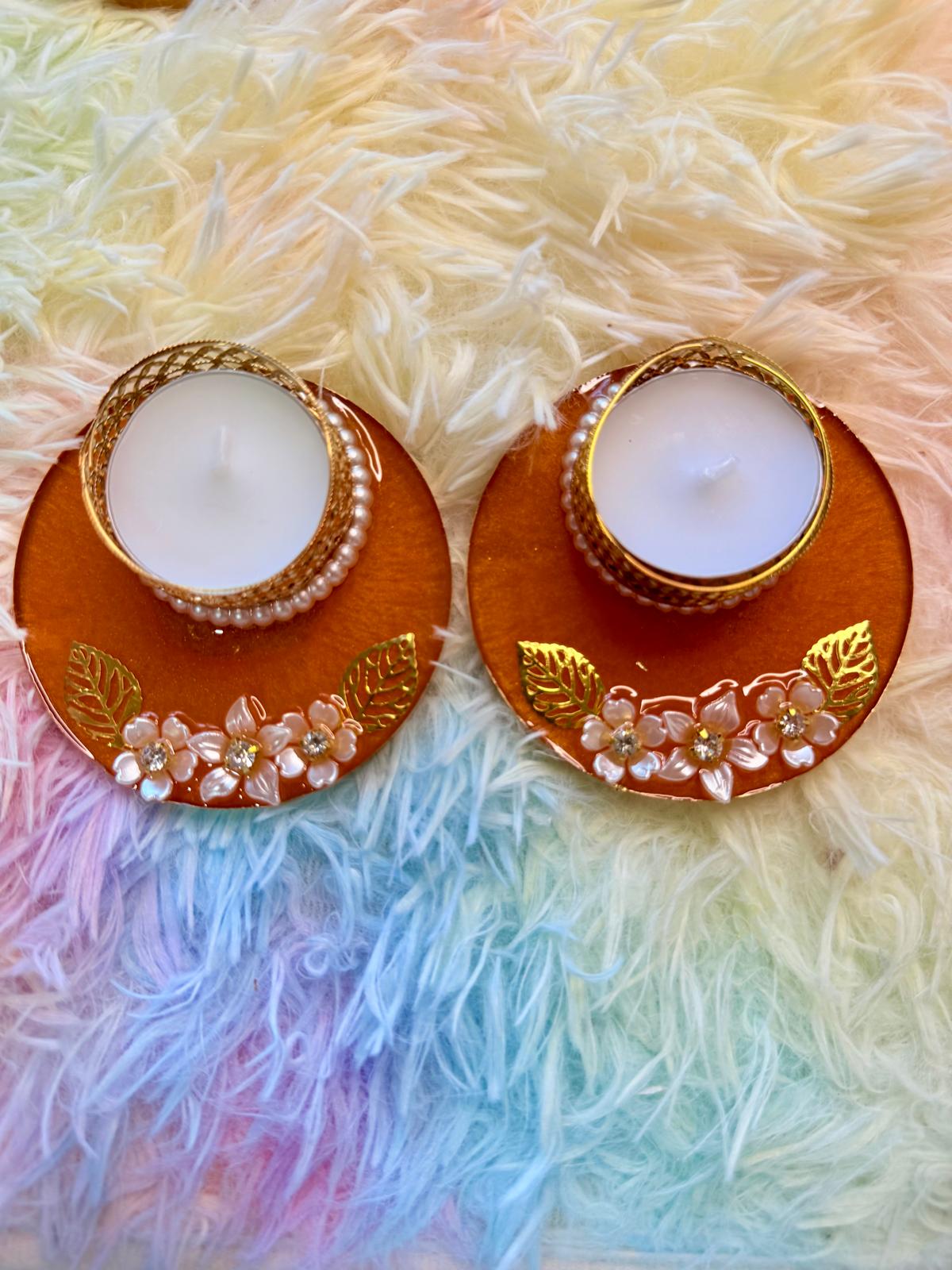 Resin -haldi Kumkum ,incense plate and Tealight Holders-Set of 4