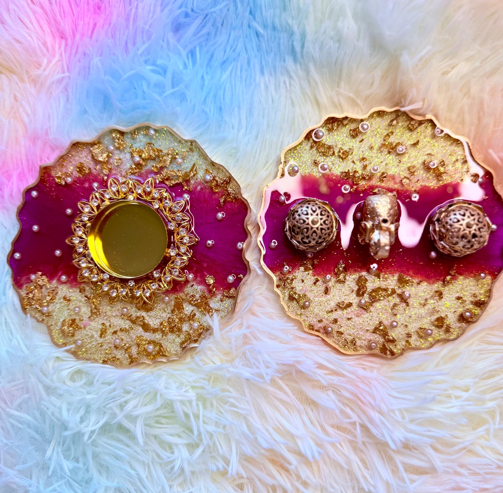 Resin- Diya, Incense stick  and Haldi Kumkum set of 2