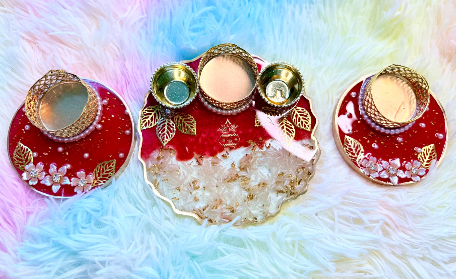 Resin- haldi Kumkum and Tealight Holders-Set of 3