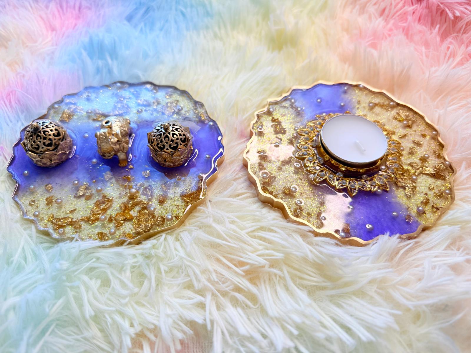 Resin- Diya, Incense stick  and Haldi Kumkum set of 2