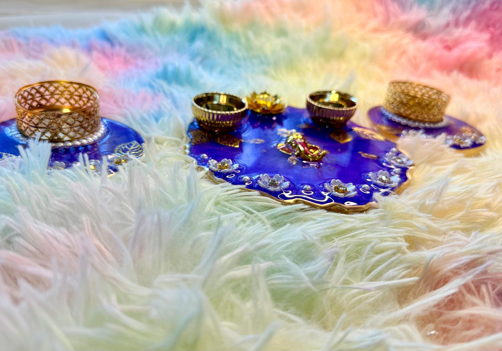 Resin- haldi Kumkum incense plate and Tealight Holders-Set of 3