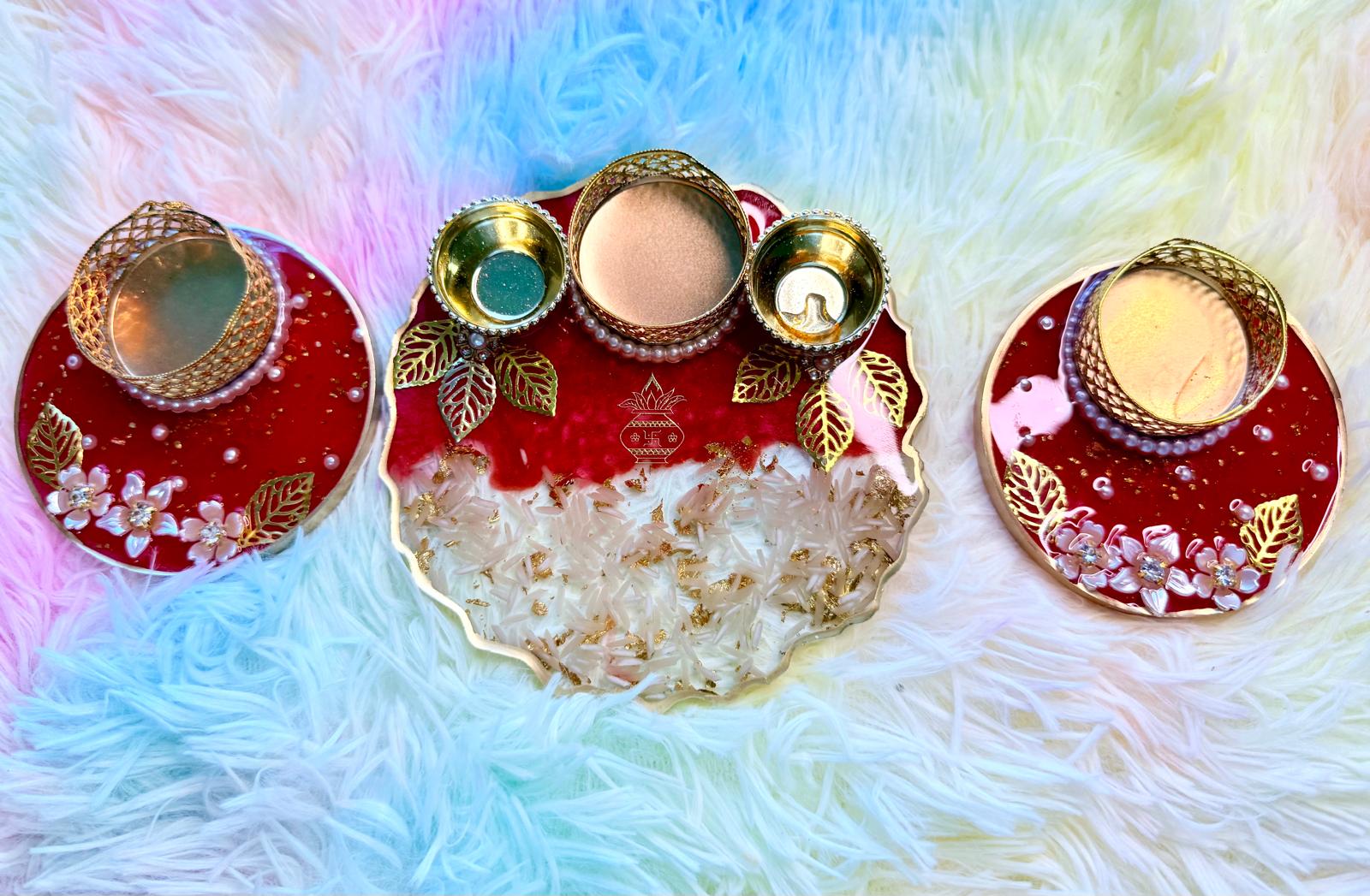 Resin- haldi Kumkum and Tealight Holders-Set of 3