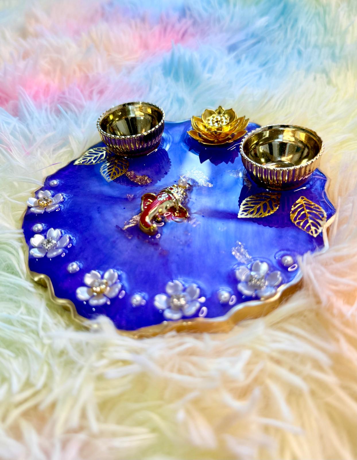 Resin- haldi Kumkum incense plate and Tealight Holders-Set of 3