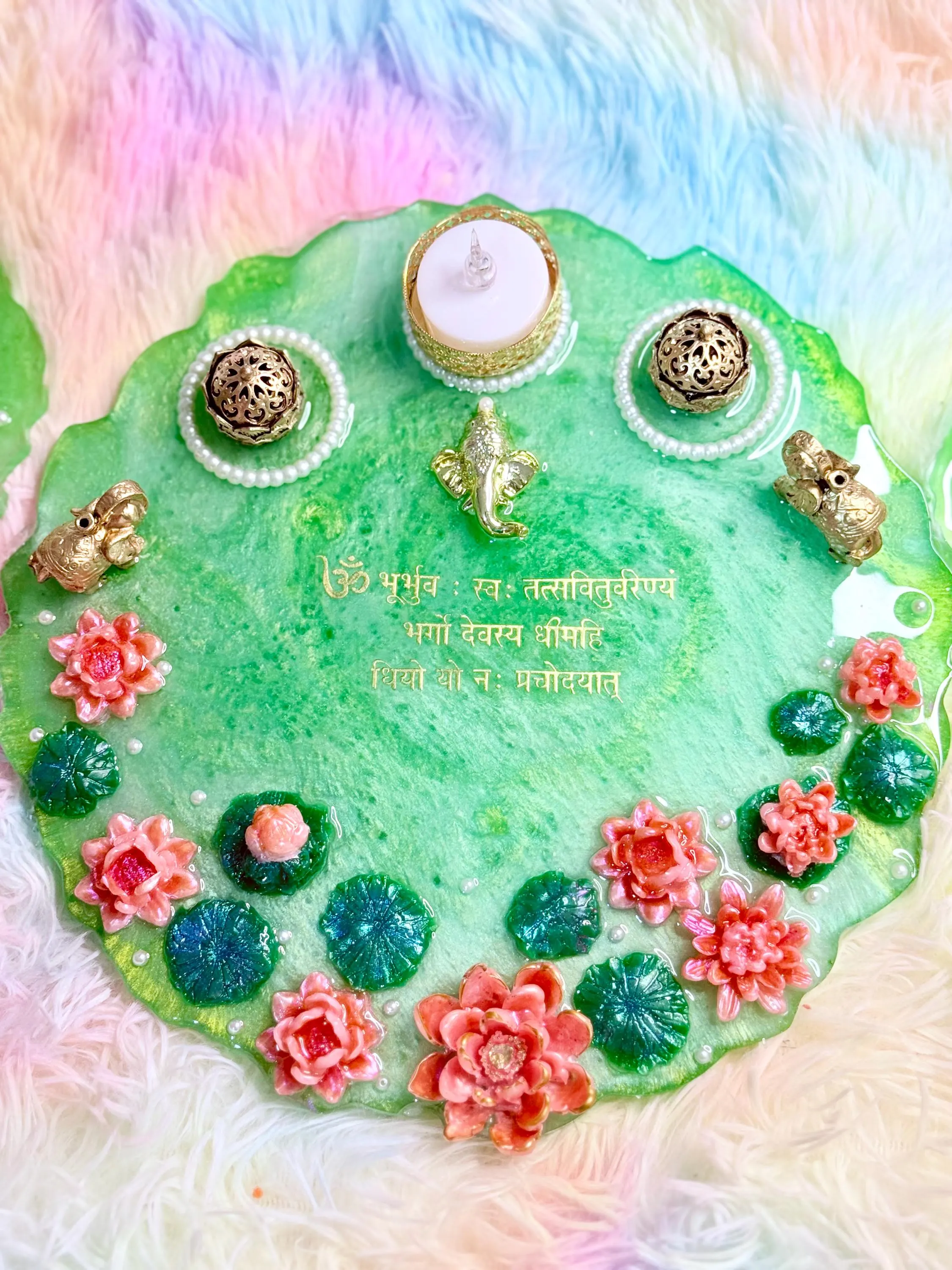 Resin Puja Thali - Lotus pond