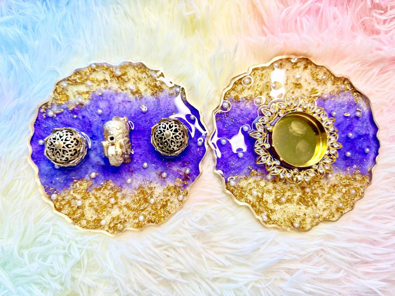 Resin- Diya, Incense stick  and Haldi Kumkum set of 2
