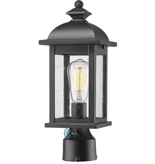 Dusk to Dawn Outdoor Post Light, Waterproof Pole Lantern Light Fixture, Exterior Lamp Posts Outdoor Lighting for Garden Patio Yard Pathway Driveway, Clear Glass Panel, 4FD54P-PC BK