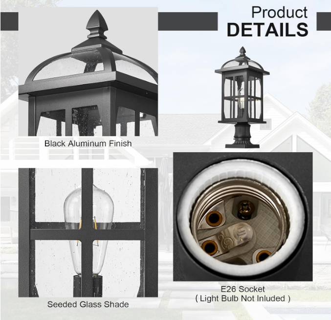 Large Outdoor Post Lights Lamp Posts Outdoor Lighting, 21.7inch Waterproof Aluminum Post Lights Exterior Light Fixtures with Glass,Overside Fence Pole Lights for Porch Yard Patio Garage