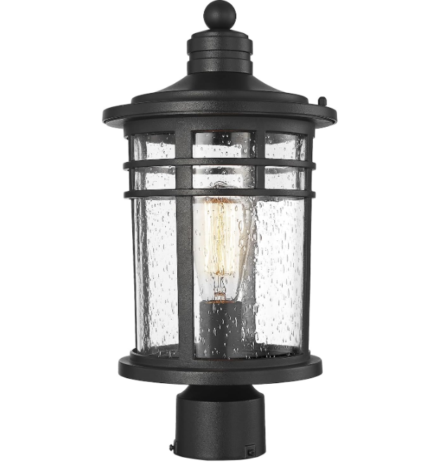 Large Outdoor Post Lights Lamp Posts Outdoor Lighting, 17inch Aluminum Post Lights Waterproof Outdoor Light Fixtures with Glass, Light Posts for Outside Patio Yard (Large, Black)