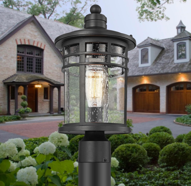 Large Outdoor Post Lights Lamp Posts Outdoor Lighting, 17inch Aluminum Post Lights Waterproof Outdoor Light Fixtures with Glass, Light Posts for Outside Patio Yard (Large, Black)