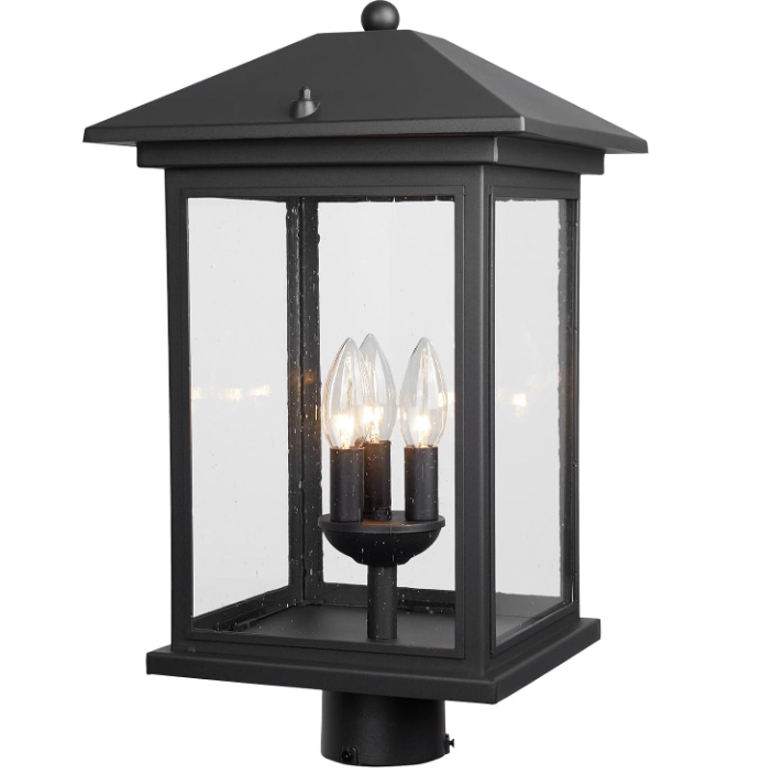 Outdoor Post Light, 21'' Lamp Post Light Fixture, 4-Light Modern Waterproof Outside Post Lantern Column Lights, Exterior Pole Lighting Pillar Lantern for Yard Garden