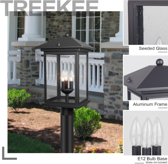 Outdoor Post Light, 21'' Lamp Post Light Fixture, 4-Light Modern Waterproof Outside Post Lantern Column Lights, Exterior Pole Lighting Pillar Lantern for Yard Garden