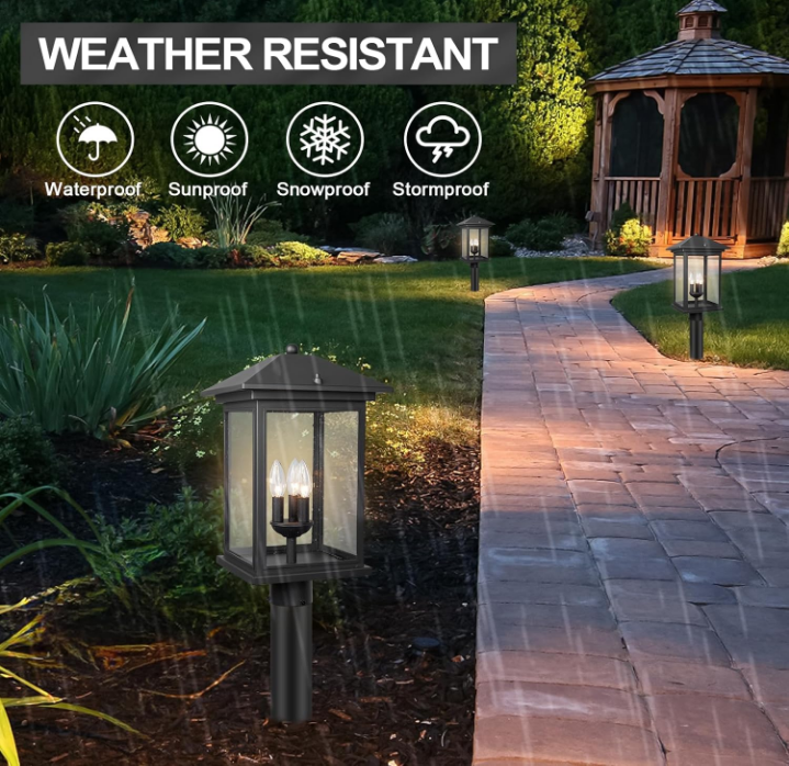 Outdoor Post Light, 21'' Lamp Post Light Fixture, 4-Light Modern Waterproof Outside Post Lantern Column Lights, Exterior Pole Lighting Pillar Lantern for Yard Garden