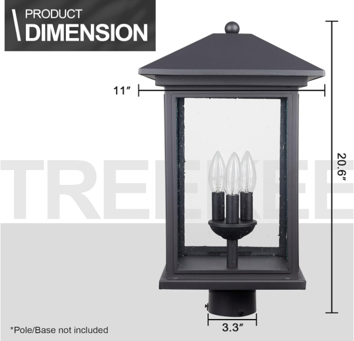 Outdoor Post Light, 21'' Lamp Post Light Fixture, 4-Light Modern Waterproof Outside Post Lantern Column Lights, Exterior Pole Lighting Pillar Lantern for Yard Garden