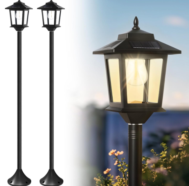 63" Solar Lamp Post Light 2Pack, Outdoor Post Lights Waterproof, Pole Lights Outdoor, Decorative Floor Lamp for Patio, Warm White, Replaceable Bulb