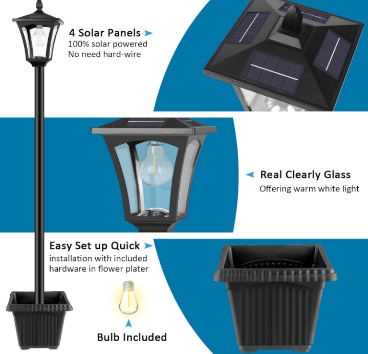 72" Solar Outdoor Light with Planter,Waterproof Solar Post Lamp Ligts,Solar Garden Lights for Backyard, Pathway, Patio,Lawn, Driveway Decor