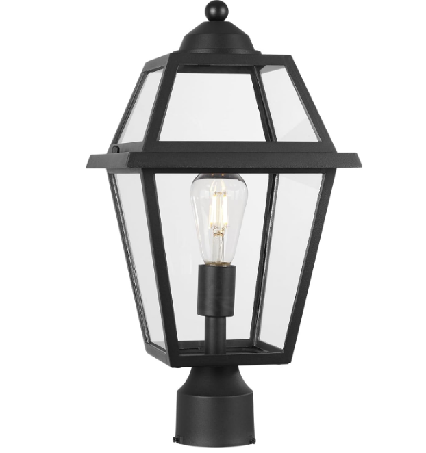 Large Outdoor Post Light Fixture, Colonial Exterior Pillar Lantern with Black Finish & Clear Glass, Vintage Pier Mount Pole Light Lamp for Garden, Backyard, Courtyard, Patio, Pathway, Walkway