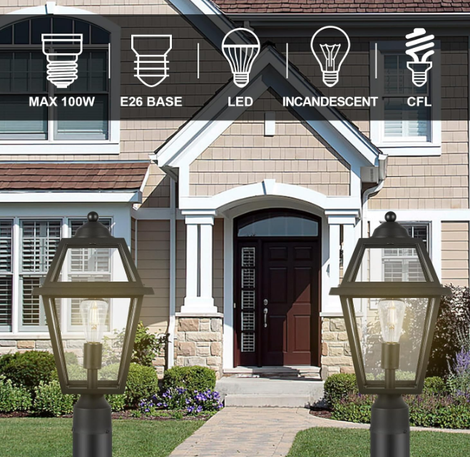 Large Outdoor Post Light Fixture, Colonial Exterior Pillar Lantern with Black Finish & Clear Glass, Vintage Pier Mount Pole Light Lamp for Garden, Backyard, Courtyard, Patio, Pathway, Walkway