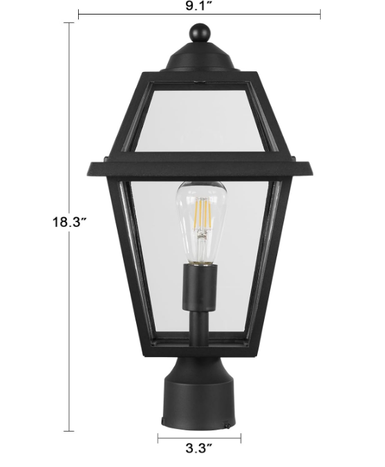 Large Outdoor Post Light Fixture, Colonial Exterior Pillar Lantern with Black Finish & Clear Glass, Vintage Pier Mount Pole Light Lamp for Garden, Backyard, Courtyard, Patio, Pathway, Walkway
