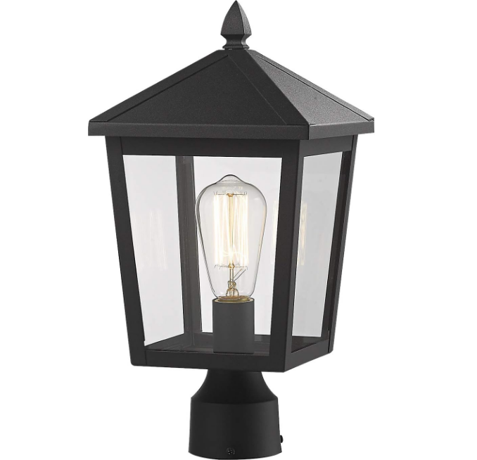 Outdoor Post Light, 16 Inch Exterior Pole Light Pillar Lantern with Clear Glass Shade and Black Finish