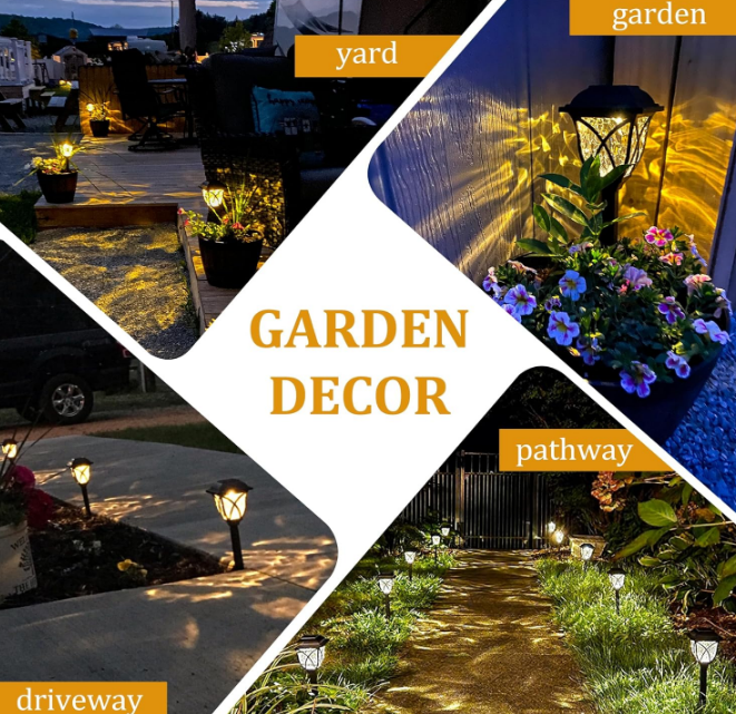 Solar Lights Outdoor Waterproof, 6 Pack LED Solar Garden Lights, Solar Lights for Outside, Garden Decor for Yard, Patio, Landscape, Planter, Walkway (Warm White)