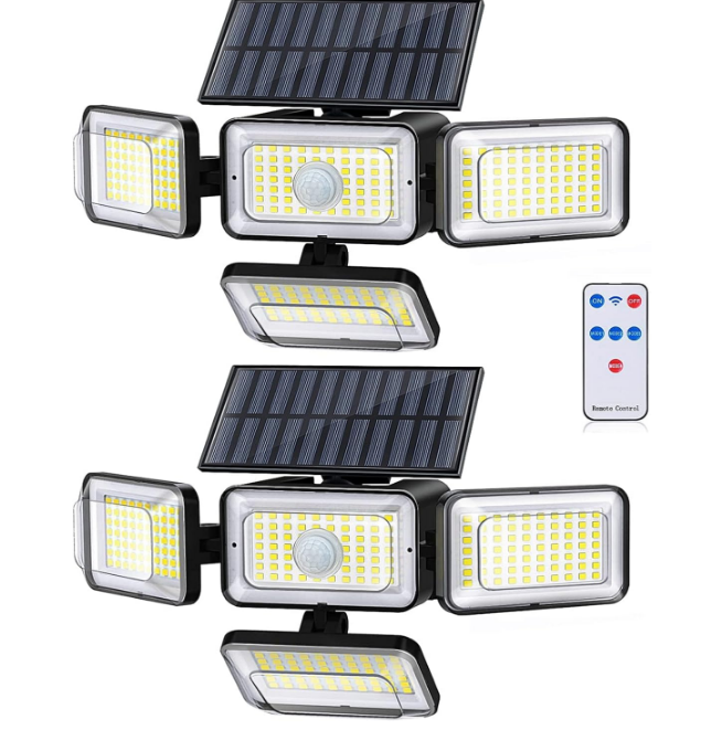 Solar Lights Outdoor, 288 LED 2800LM Solar Motion Sensor Outdoor Lights with Remote Control, 4 Heads lP65 Waterproof Solar Flood Security Lights for Outside Patio Wall -2PACK