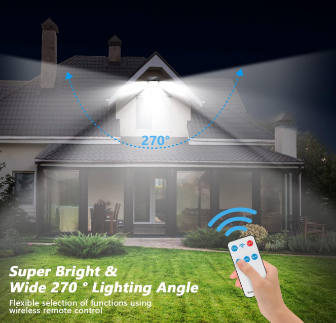 Solar Lights Outdoor, 288 LED 2800LM Solar Motion Sensor Outdoor Lights with Remote Control, 4 Heads lP65 Waterproof Solar Flood Security Lights for Outside Patio Wall -2PACK