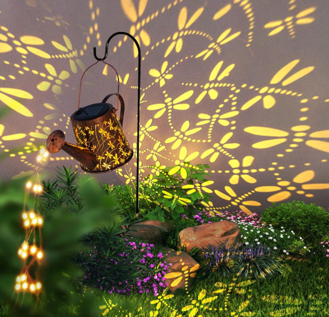 Solar Watering Can Outdoor Lights Garden Decor,Dragonfly Hanging Lantern Waterproof Landscape Lights Outside Decoration for Yard Porch Patio Pathway Gardening Gifts(with 32 inch Shepherd Hook)