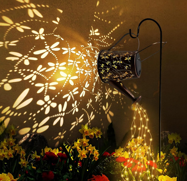 Solar Watering Can Outdoor Lights Garden Decor,Dragonfly Hanging Lantern Waterproof Landscape Lights Outside Decoration for Yard Porch Patio Pathway Gardening Gifts(with 32 inch Shepherd Hook)