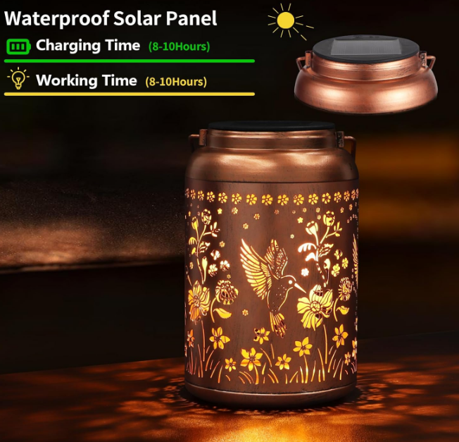 Solar Lanterns Outdoor Waterproof Hummingbird Garden Decor Christmas Gifts for Women Mom Grandma Hanging Solar Lights Metal Solar Decoration Outside for Yard, Patio,Backyard,Porch